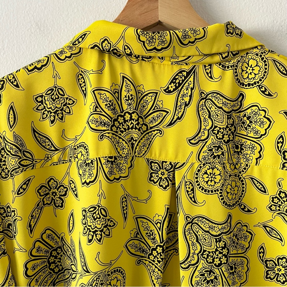 Saunders x RTR Rox Top Yellow Floral‎ Short Sleeve V-Neck Button Front size 0 - Picture 9 of 13